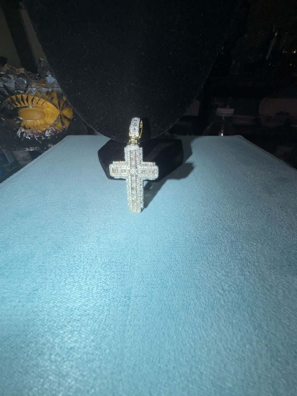 Thermal infused 14k Gold over brass Cross Pendant with Baguette ice cz stones